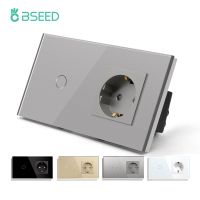 BSEED Touch Light Switch Wall EU Socket Glass 1/2/3Gang 1Way Touch Screen Switch Power Outlet Max.Load 300W/Gang Wall Switch  Power Points  Switches S