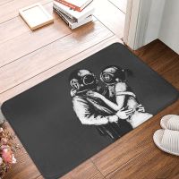 Banksy Bath Mat Graffiti Love Deep Loving And Embracing Couple With Diving Helmets On Dark Gray Doormat Carpet Door Home Decor