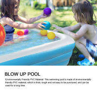 สระว่ายน้ำเป่าลมสี่เหลี่ยมผืนผ้า PVC Blow Up Pool Outdoor Lounge Pool สำหรับเด็กผู้ใหญ่ สีฟ้า สีขาว