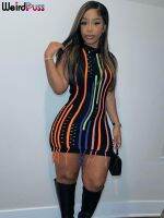 【HOT】❉ Weird Puss Knit Sweater Hollow Colorful Striped Sleeveless Crochet Trend Bodycon Streetwear