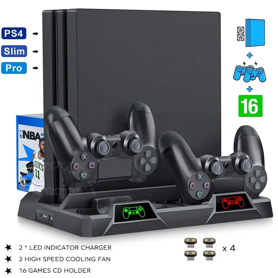 Udløbet tjener Mount Bank PS4/ PS4 Pro/ PS4 Slim Console Vertical Stand 2 Controller Charging Dock 2  Cooling Fan 16 Games Storage for Sony Playstation 4 | Lazada PH