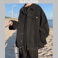 SEATUEMA เสื้อโค้ทผ้าเดนิมผู้ชายฤดูใบไม้ผลิและฤดูใบไม้ร่วงอินเทรนด์เสื้อแจ็คเก็ตสไตล์แฟนหนุ่มเสื้อผ้าลำลองอเนกประสงค์อเมริกัน