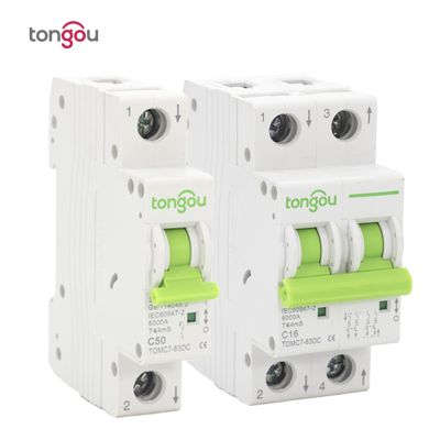 DC 2P 250V 550V Solar Mini Circuit Breaker 6A 10A 16A 20A 25A 32A 40A 50A 63A MCB for PV System TOMC7DC 63 TONGOU