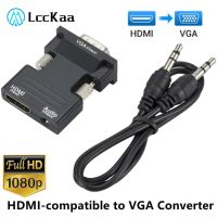 Lcckaa HD 1080P HDMI-เข้ากันได้กับตัวแปลง VGA กับอะแดปเตอร์เสียงตัวเมียเป็นตัวแปลงตัวผู้สำหรับพีซีจอทีวีแล็ปท็อปโปรเจคเตอร์