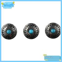 XIUZH 10Pcs โลหะผสมและสีฟ้าครามสังเคราะห์ ปุ่มสกรูด้านหลัง เส้นผ่านศูนย์กลาง1.18in(30มม.) 0.41 ~ 0.43in(10.3 ~ 10.8มม.) หนา หัวเข็มขัดสำหรับเปลี่ยนลายดอกเดซี่ ไม่หักง่าย ปุ่มสกรูโลหะสีเงิน Conchos กลม กระเป๋าเงิน DIY