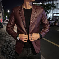 Korea Style Leather Suit Jackets Men Solid Motorcycle Long Sleeve Blazer Coats Fashion Casual Slim Business PU Outwear Male