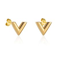 Luxury Brand Jewelry Simple Design V Letter Earrings For Women Stainless Steel Gold-Color Elegant Party Stud Earrings KE002-1