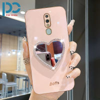 ใหม่แฟชั่น Love Heart Shape Makeup Mirror สำหรับ OPPO F1S F5 F5เยาวชน F7 F9 F9 Pro F11 F11 Pro ตรงขอบชุบโครเมี่ยมนุ่ม TPU + Love แต่งหน้ากระจกถุงลมนิรภัยพับ