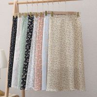 COD DSTGREYTRYT Summer Chiffon Floral Skirt Korean Version High Waist Slimmer Look Mid-Length A-Line Fairy Long