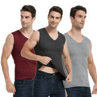 ชาย V-Neck Trackless อบอุ่นเสื้อบางพอดีน้ำค้างแข็งยืดหยุ่นไหล่กว้างชุดชั้นใน Plush Cationic เสื้อกั๊กตัวเลือกตัด ZO62