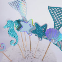 Glitter Mermaid Tail SeahorseStarfish เค้ก Topper Girl Birthday Party ตกแต่ง Mermaid Party Cupcake อุปกรณ์ Baby Shower Deco-Caidour