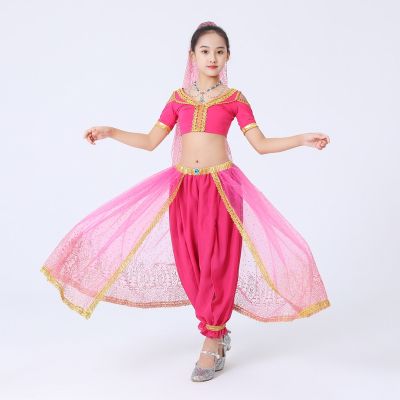 ☁✁❅ Indian Saree Dance Costume Childrens Female Belly Dance Suit Cosplay Performance Costume Daughter Childhood Performance Costume