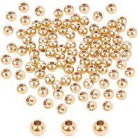 150pcs 6mm 14K Gold Plated Brass Beads Long-Lasting Plated Round Round Ball Smooth Beads for Necklace Bracelet Earring Making