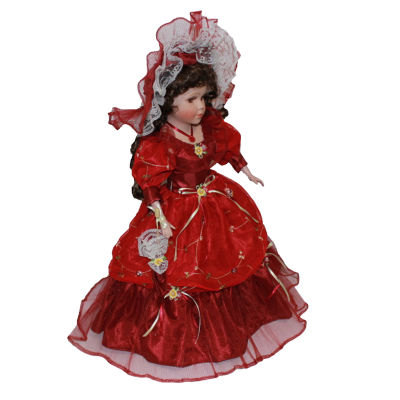 40cm Victorian Porcelain Female Doll Model In Red Long Dress Hat Home Decor