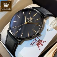 Olevs Watch For Men Leather Strap Black Original Waterproof Relo With Box Casual Fashion Ultra Thin Case Quartz Mens Watches Luxury Wrist Watch Classic Brand Design Male Clock