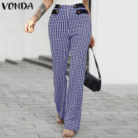 HijabFab VONDA แฟชั่นของผู้หญิง Houndstooth กางเกงพิมพ์ลายกางเกงขาบานซิปอเนกประสงค์สำหรับเดินทาง