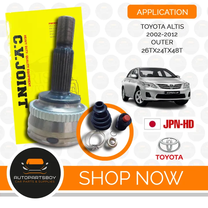 JPN CV JOINT "CONSTANT VELOCITY" OUTER FOR TOYOTA COROLLA ALTIS 20022012 26T X 24T X 48T (LOCK