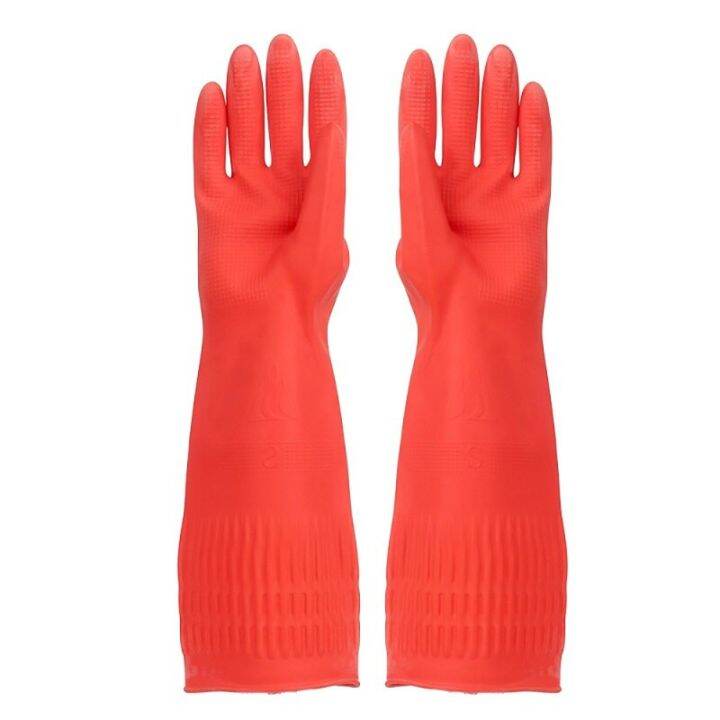 extended-red-rubber-gloves-with-grid-kitchen-goods-for-washing-dishes-chores-waterproof-household-cleaning-natural-latex-gloves-safety-gloves