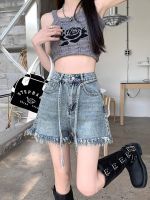 Celana Pendek Denim 2XL ลูกไม้เอวสูงขึ้นกางเกงซักได้ขากว้าง