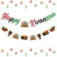 CHEEREVEAL Happy Feanzaa Banner With Kinara Candles Red Green Black Rustic African Heritage Holiday Party Decorations สินค้ารวมพวงมาลัยสำหรับ Mantel Fireplace Home Decor