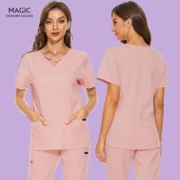 Women Short Sleeve Tops Clinical Uniform Working Uniform Surgical Scrubs T-Shirts Uniforms Pharmacy Short Sleeved Blouse Costume