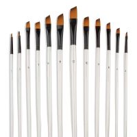 12pcs Angular Paint Brushes Set Nylon Hair Angled Watercolor Paint Brush Set for Acrylic Watercolor Gouache Inks Oil and Tempera Artist Brushes Tools