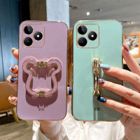 เคส OPPO Realme C51น่ารักแผ่นที่ตั้งรูปหมีขอบตรงซิลิโคนนิ่มสำหรับงานฝีมือ Realme เคสโทรศัพท์ C51กรอบเคสใส่โทรศัพท์