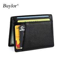 Buylor Genuine Leather Mens Wallet Super Slim Soft Wallet Mini Credit Card Holders Men Wallet Thin Card Purse Women Small Bags Card Holders