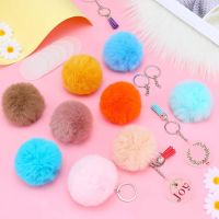 634D Colorful Fluffy Pom Pom Keychains Faux Fur Pompoms Keychains with Keyrings and Tassel accessories for Bag Car Phone