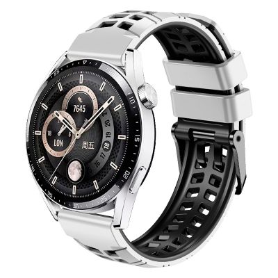 สำหรับ Huawei Watch4 / 4 Pro / Watch3 / 3 Pro 22Mm สายรัดสองนาฬิกาซิลิโคนสีแบบรูสองแถว (สีขาวดำ)