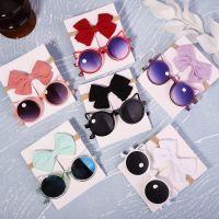 【CW】 2Pcs/Set Seaside Headwear Baby Bows Headband Sunglasses Elastic Hair Bands Protection Glasses Accessories