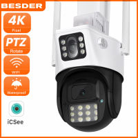 BESDER กล้องวงจรปิด 8MP 4K PTZ WiFi กล้อง IP พร้อมเลนส์คู่หน้าจอสี Night Vision กันน้ำ 4MP รักษาความปลอดภัย เชื่อมต่อผ่าน ICsee APP