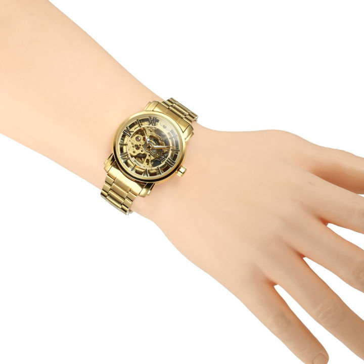 xinsu-นาฬิกาข้อมือนาฬิกากลไกอัตโนมัติผู้ชาย-นาฬิกาข้อมือนาฬิกาข้อมือสายเหล็กหน้าปัดตัวเลขโรมัน