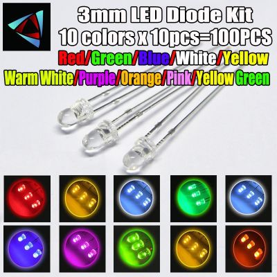 【CC】 100pcs (10 colors x 10pcs) 3mm Diode 3 mm Set Emitting Warm UV Pink