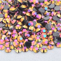 JUNAO 4 5 6mm Glitter Rose Gold AB Rhinestones Flatback Resin Stones Stickers Non Hotfix Round Strass for Nail Art Decoration