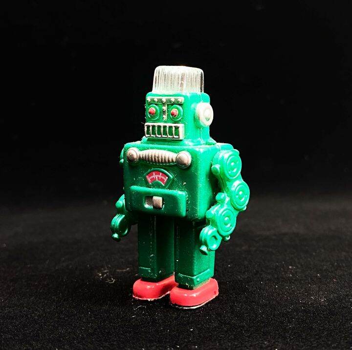 kitahara-collection-vintage-tin-toy-โมเดลเลียนแบบวัสดุของเล่นสังกะสี-smoking-robot-green