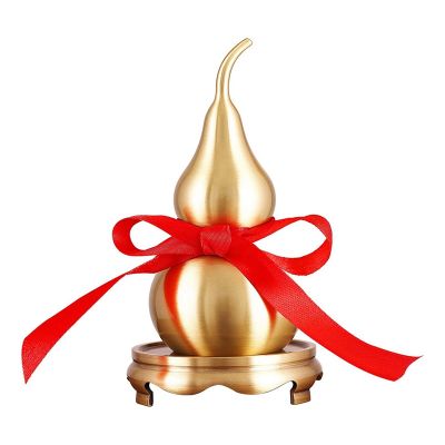 Feng Shui Decor-Brass Wu Lou Gourd with Red Luck Strip for perfect Home Decoration,Table,Bookshelf,Full Brass Artifacts