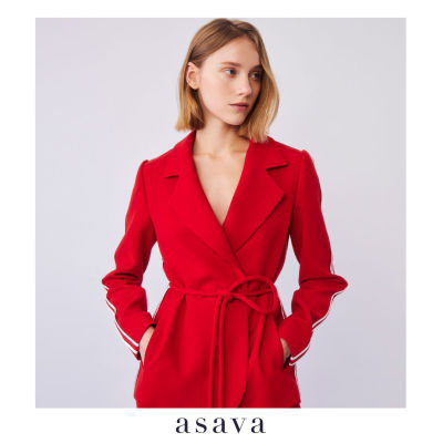 [asava rs23] Cara Tailored Blazer เสื้อแจ็คเก็ต ปกสูท แขนยาว  แต่งกุ๊นข้างลำตัว ตกแต่งเชือกถักผูกเอว แต่งกระดุมคู่ด้านหน้า