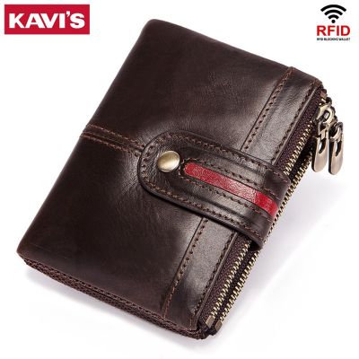 Small Genuine Leather Mens Wallets England Style Card Holder Top Quality Mini Purse for Women with Double Zipper Coin Pocket Card Holders