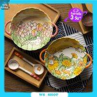 2023 New Ins Style Ceramic Noodle Soup Bowls Dinnerware Fruit Salad Plates Hand-Painted Dishes Retro Bakeware Binaural Baking Pan Kitchen Tableware