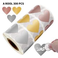 300Pcs Heart Shape Silver Gold Stickers Stamp Envelopes Cards Packages Scrapbooking Love Scratch Off Labels Stationery Decor Stickers Labels