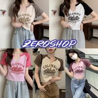 Zero shop?พร้อมส่ง? (Zero-56333) เสื้อครอปไหมพรม คอวีเว้าน่ารัก ใส่สบายเกาหลีๆน่ารัก