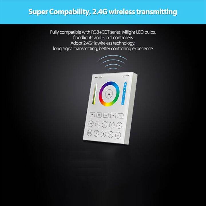 yingke-milight-2-4g-ไร้สาย8โซน-fut089-rf-b8ระยะไกล5in1หน้าจอสัมผัสติดผนังตัวควบคุมไฟ-led-อัจฉริยะสำหรับแถบไฟ-led-rgbct