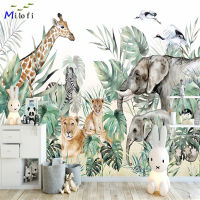 [hot]Milofi professional 3D large wallpaper mural hand-painted Nordic forest small animal illustration children background wall