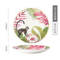 New style forest animal tiger pattern tableware ceramics dinner plates Bone China Porcelain Plate with Golden Edge Western dish