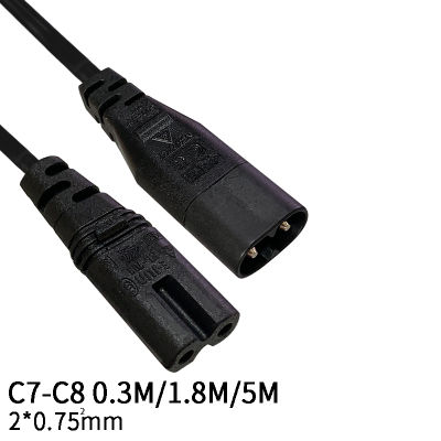 【Free shipping】 1.8M 2*0.75Mm Square C7-C8 IEC320 C8ปลั๊กตัวผู้ C7หญิงสายต่อสายไฟอะแดปเตอร์สายไฟ2.5A/ 250V