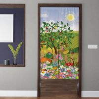 Bohemian art Noren Door Curtains, Rural Landscape fruit tree florets Doorway Curtain, for Kitchen Partition Bedroom Door