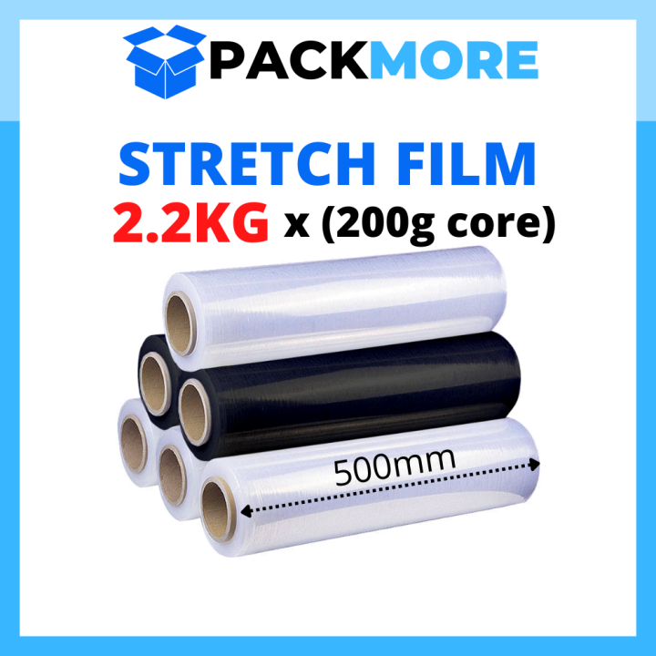 PACKMORE Stretch Film 500mm x 2.2kg Black/Clear Wrapping Plastic Cling