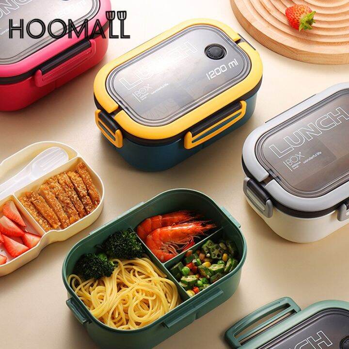 1pc Grid Lunch Box With Lid, 4 Compartments School Bento Box With