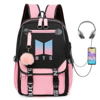 KPOP BTS Backpack New Logo Bangtan Boys School Shoulder Bag with USB Charging Port For Unisex